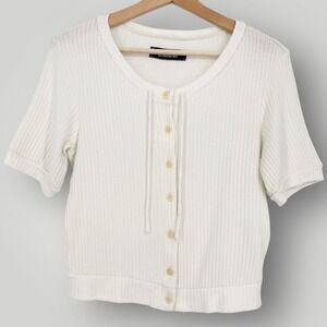 Reformation Ribbed Button Up Short Sleeve Top Cardigan Size‎ S Tie Front
